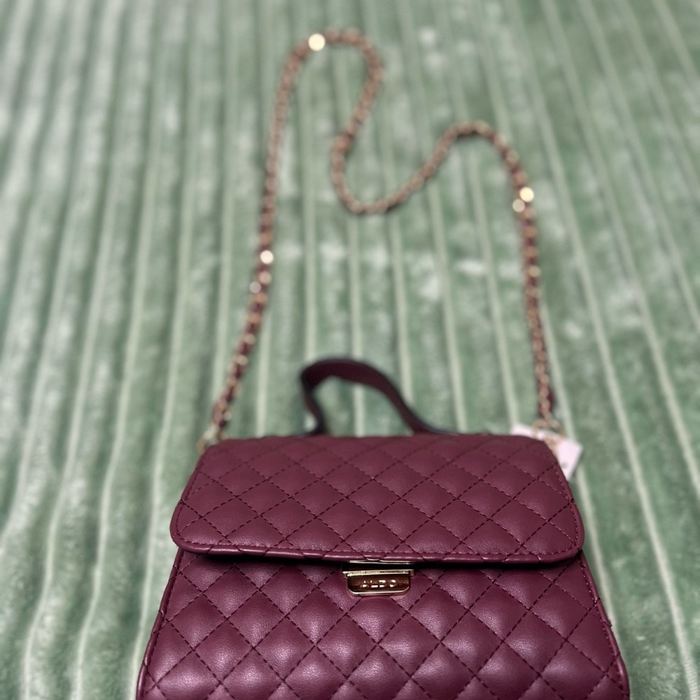Aldo Quilted Burgundy Crossbody Bag